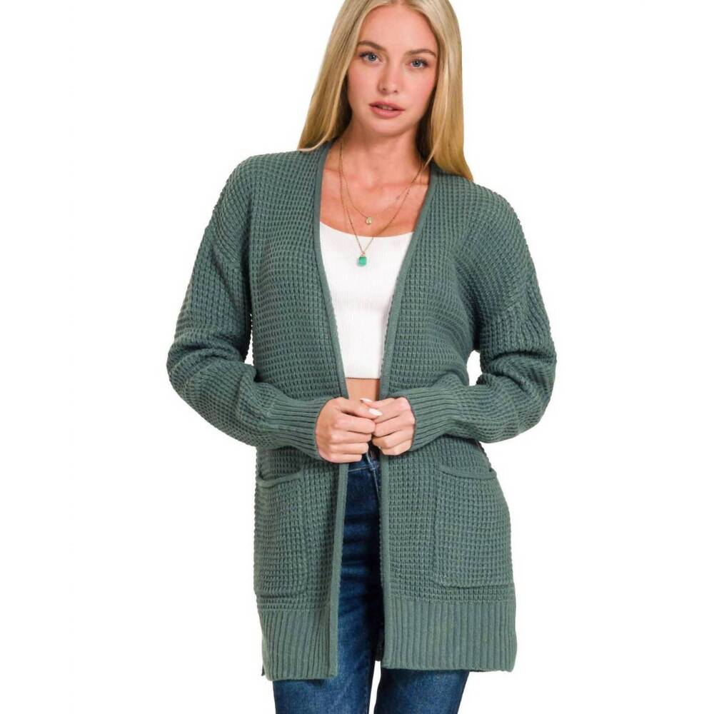 NEW VANILLA MONKEY cuddle up waffle open cardigan sweater in ash jade